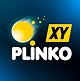 Winnita Logo del gioco Plinko XY con sfondo blu e disco giallo in caduta