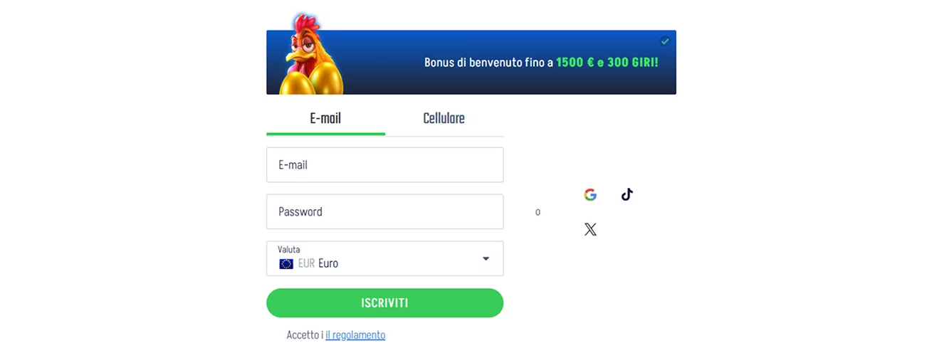 Winnita Casino: registrazione, email, password